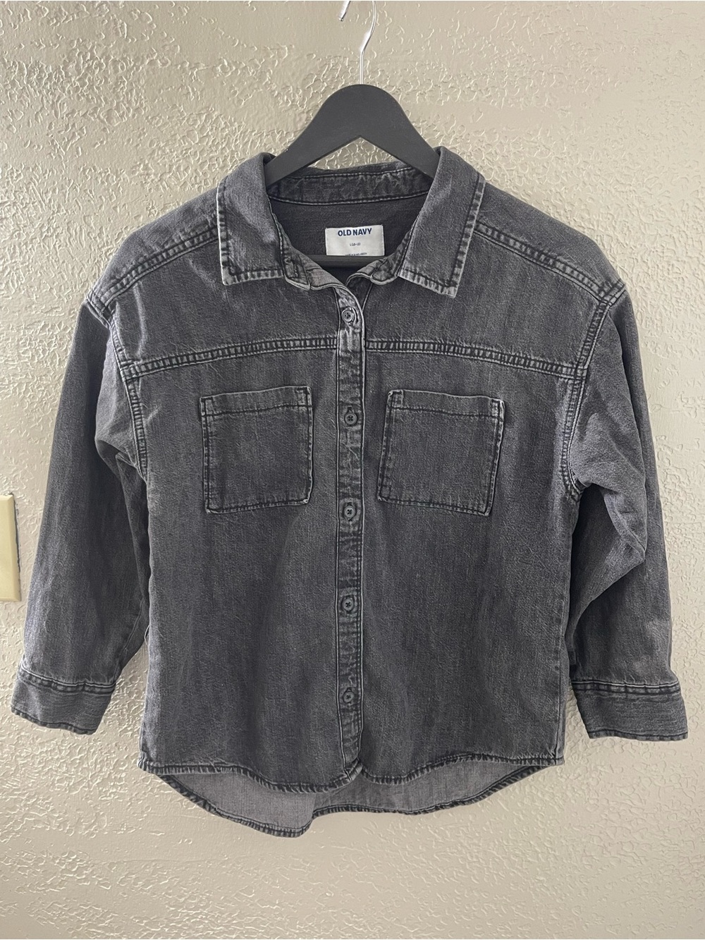 Y2K Old Navy‎ Kids Washed Charcoal Black Denim Long Sleeve Shirt Large 10-12